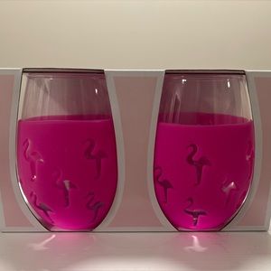 Stemless Wine Glasses with Flamingo Silicone Wrap